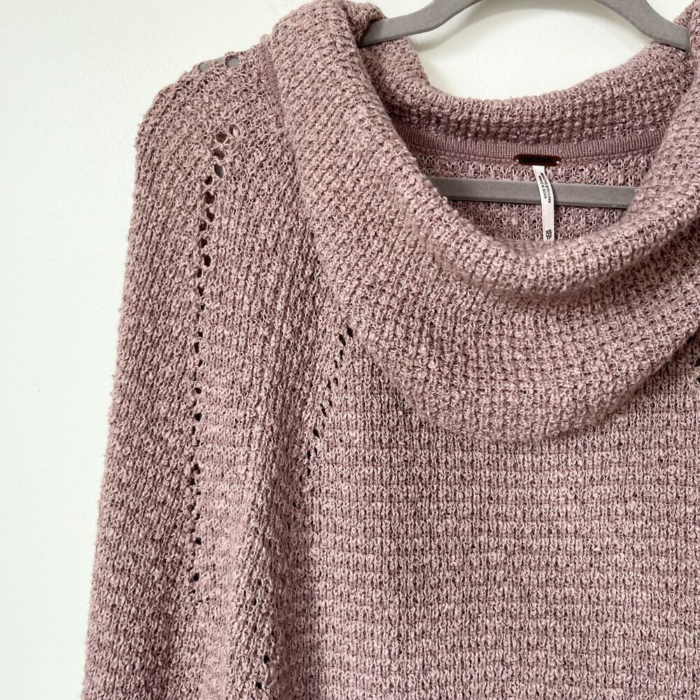 Free People By Your Side Sweater XS Mauve Pink Cowl Neck Oversized Waffle Knit - Picture 5 of 12
